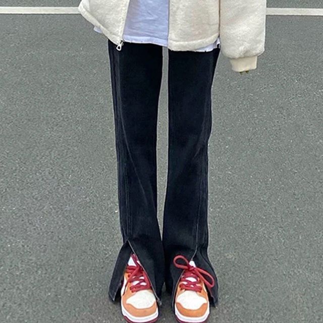 PERKARP-Mid Rise Slitted Straight-Leg Jeans