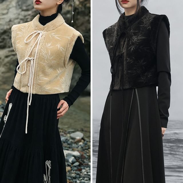 Nekomata-Bamboo Print Velvet Jacket