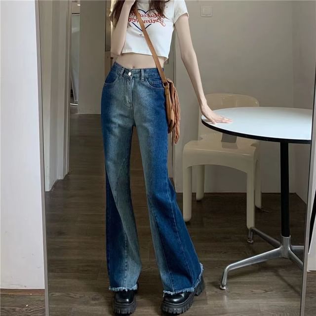 Lexama-Mid Rise Washed Bootcut Jeans
