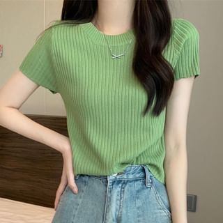 Sisyphi-Short-Sleeve Crewneck Plain Knit Top