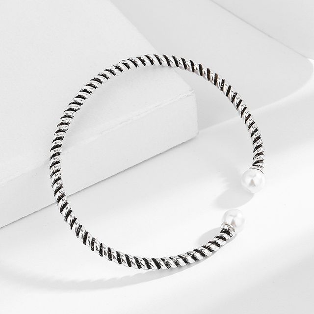 Forainer-Faux Pearl Alloy Open Bangle