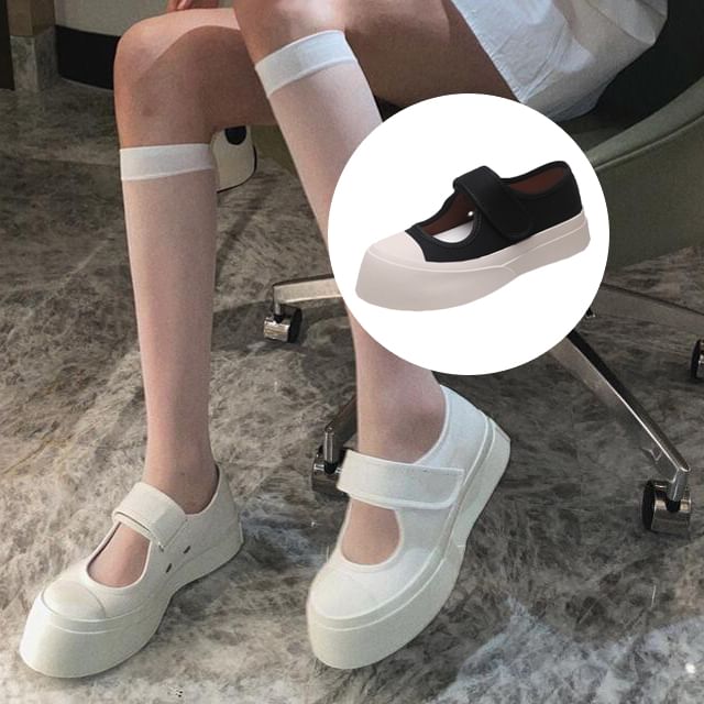 FRAISO-Adhesive Strap Platform Mary Jane Shoes