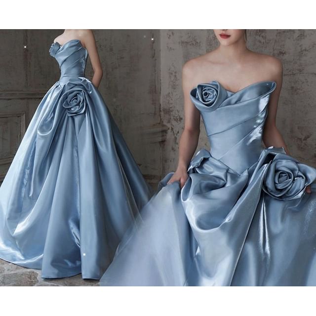 DreesHouse-Strapless Floral A-Line Evening Gown