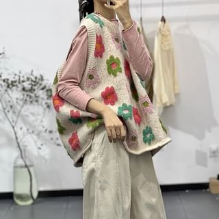 ZIMO Crew Neck Floral Sweater Vest Sale