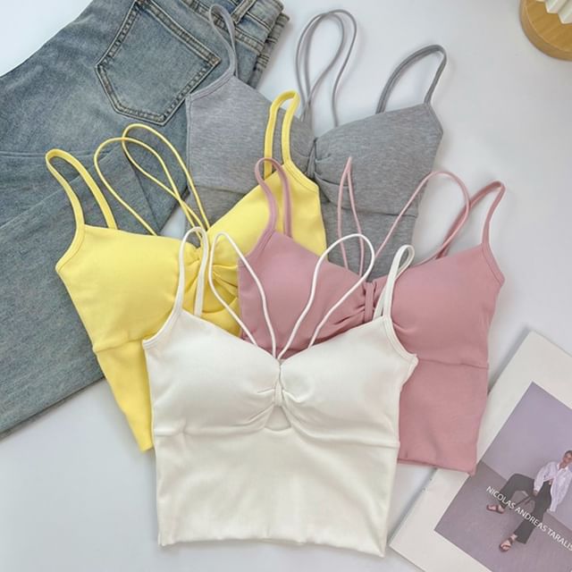 DIYI-Halter Neck Plain Cutout Ruched Padded Crop Top