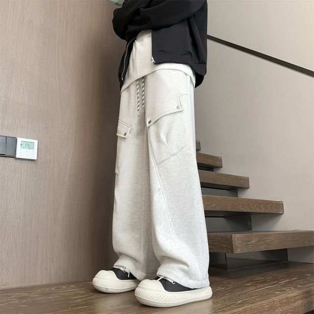 Priam-Drawstring Waist Fleece-Lined Wide Leg Sweatpants