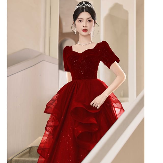 MSSBridal-Sequin Ruffle A-Line Evening Gown