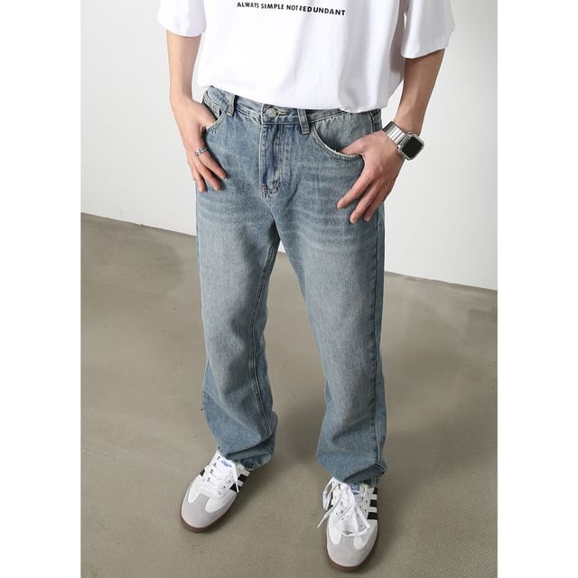 pinkdropper-Mid Rise Washed Wide Leg Jeans