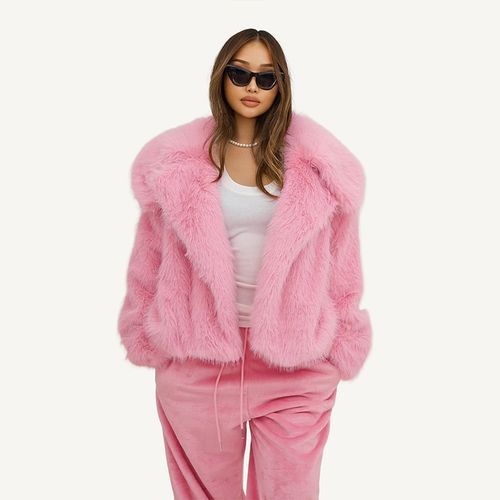 ムートン・ファーコート MOLLIOLLI Frelhood Crop Basic Eco Fur Fur Jacket Pink Luxe Fur Jacket - Mauve Pink Fur Jacket - Faux Fur Jacket