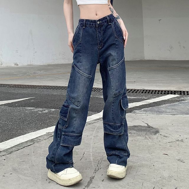 Kalevest Y2K Trashy Baggy Jeans Blue Korean Fashion Women Jeans Cute Denim  Low Rise Jeans Rave Outfits Pockets Pants for Female - AliExpress