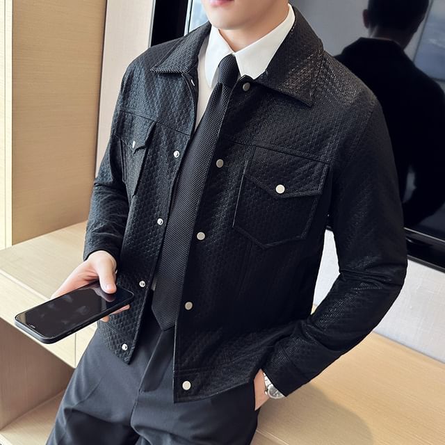 Lefitt-Plain Quilted Pocket Detail Single-Breasted Jacket