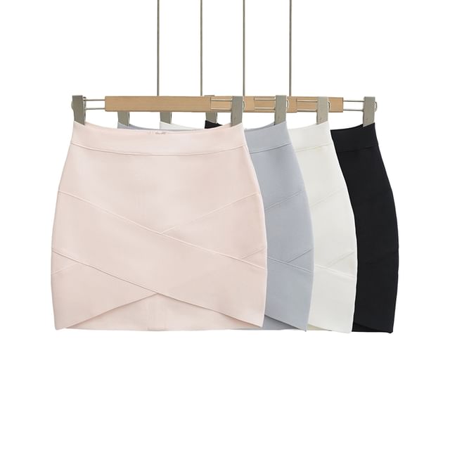 Ulark-High Waist Plain Wrap Mini Pencil Skirt