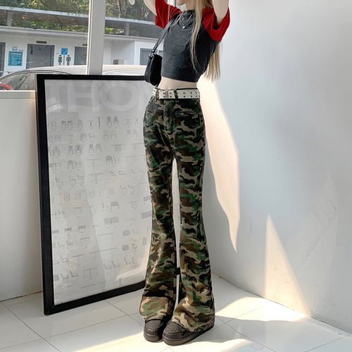 Camouflage high clearance rise jeans