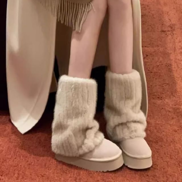 Karlao-Platform Panel Fluffy Mid Calf Snow Boots