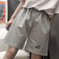 YERGO - Couple Matching Lettering Wide-Leg Sweatshorts YERGO - Couple Matching Lettering Wide-Leg Sweatshorts