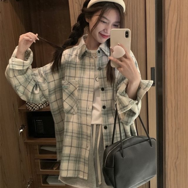 Sienne-Long Sleeve Collared Plaid Button Down Shirt
