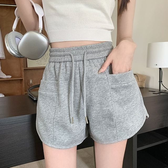 Cloud Nine-Drawstring Waist Plain Wide Leg Sweat Shorts