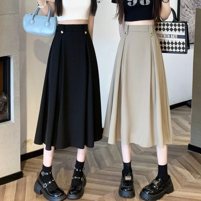 Sisyphi-High Rise Plain Pleated Midi A-Line Skirt