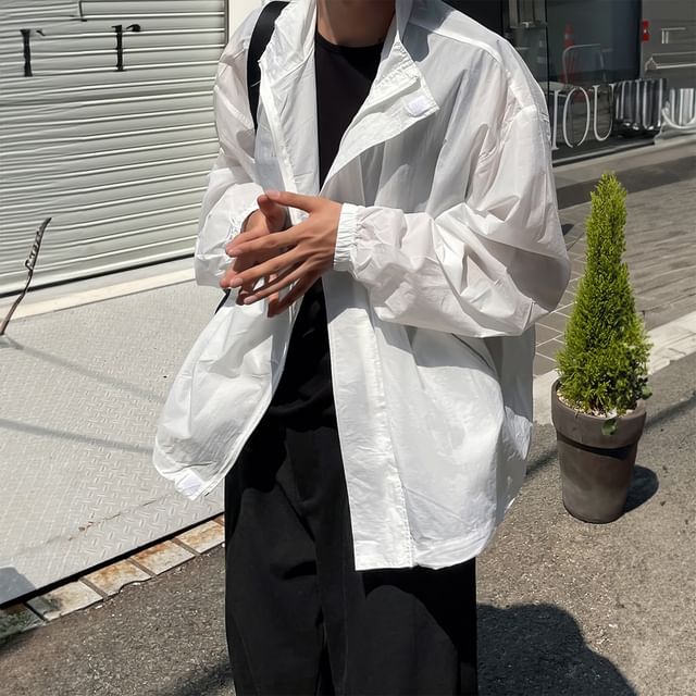 mopagrati-Hooded Zip-Up Plain Light Jacket