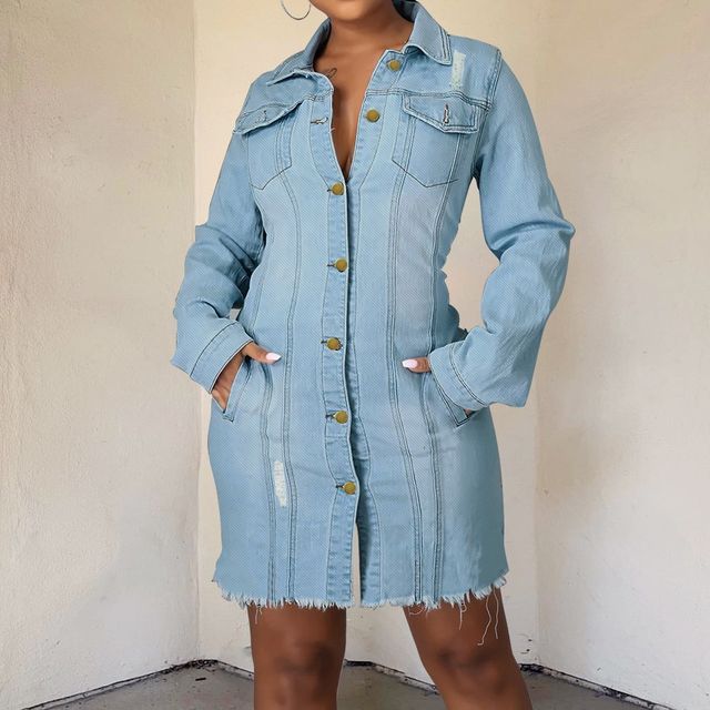 Jovius - Long-Sleeve Washed Distressed Denim Bodycon Dress | YesStyle Jovius - Long-Sleeve Washed Distressed Denim Bodycon Dress | YesStyle