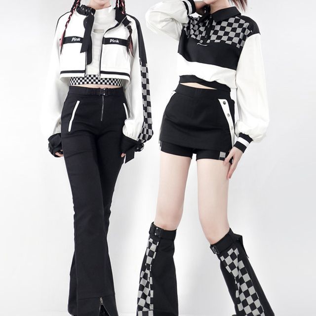Florimi-Long-Sleeve Crop Top Jacket Mini Skort Bootcut Pants Checkerboard Leg Warmers Various Designs