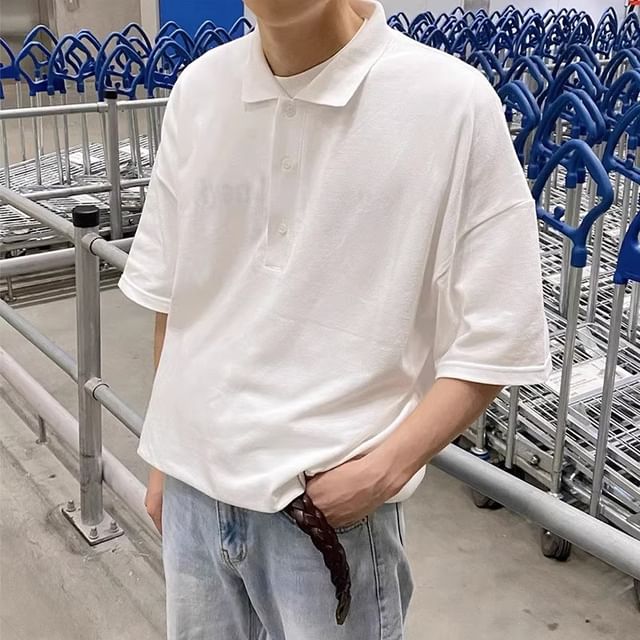 Okwano-Elbow-Sleeve Plain Polo Shirt
