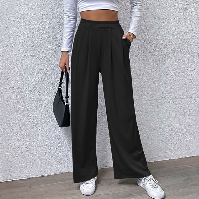Core Label-High Rise Plain Wide Leg Pants