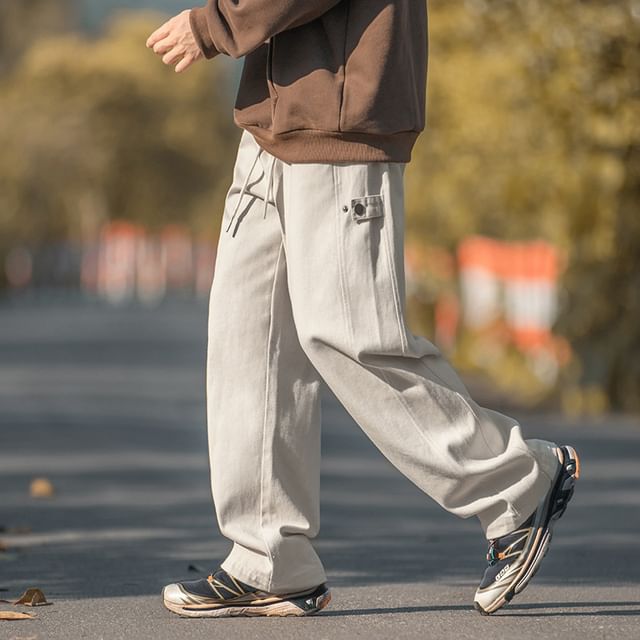 Really Point-Drawstring Waist Plain Loose Fit Pants