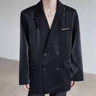 Orungeetun-Peak Lapel Plain Double-Breasted Blazer