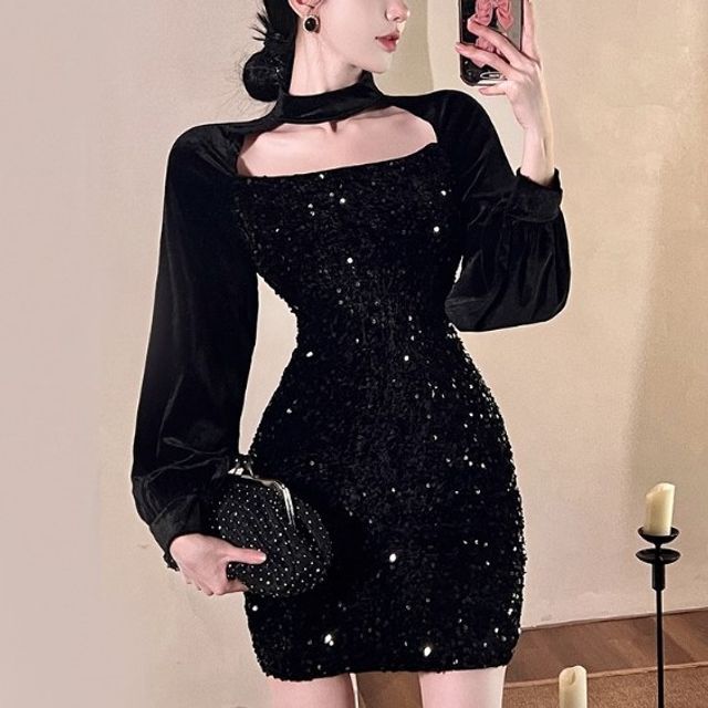 knee length dresses for ladies Puff Sleeve Floral Gauze Cheongsam Knee Length Evening Dress – IDREAMMART main image 1