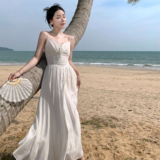 Pensacola - Spaghetti Strap Sweetheart Neckline Plain Maxi A-Line Dress |  YesStyle