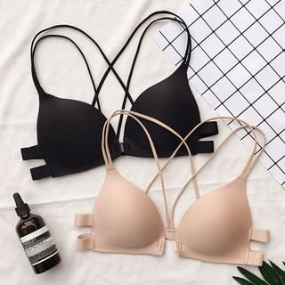 Faiar-Plain Strappy Front-Closure Wireless Bra