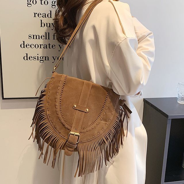 FAYLE Suede Fringed Crossbody Bag YesStyle