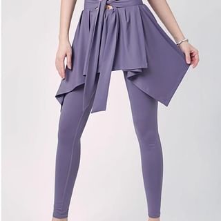 Runyz-Bowknot Accent Plain Skirt Overlay Yoga Pants