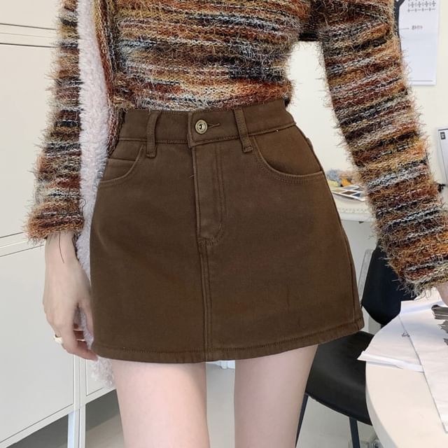 Beem-High Rise Plain A-Line Mini Skirt