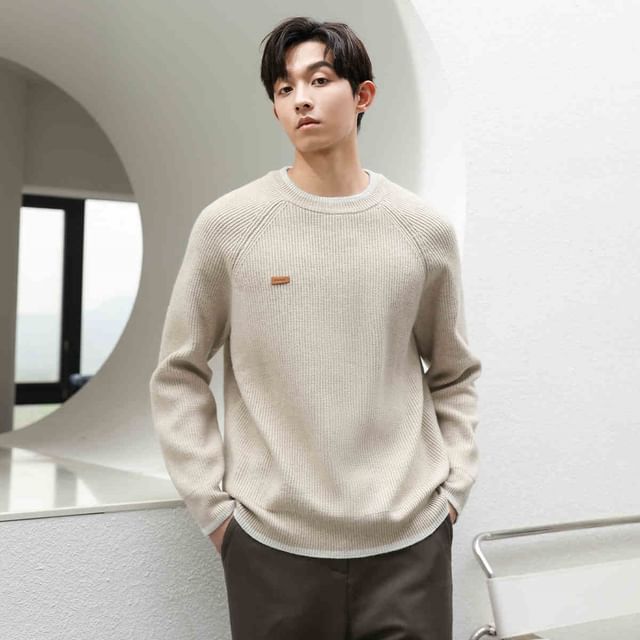 Zentrus-Crew Neck Contrast Trim Ribbed Sweater