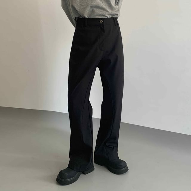 Adothuiastic-Mid Rise Plain Bootcut Dress Pants