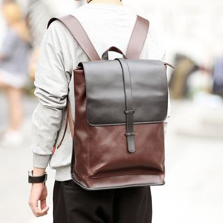 BagBuzz-Faux Leather Flap Backpack