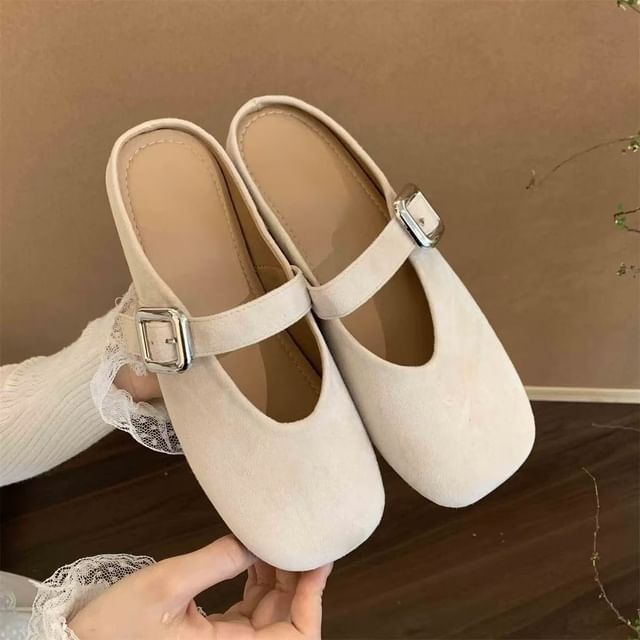 Anran-Plain Buckled Mary Jane Mules