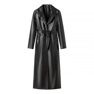 Avauntgardo Lapel Collar Plain Faux Leather Long Coat Sale