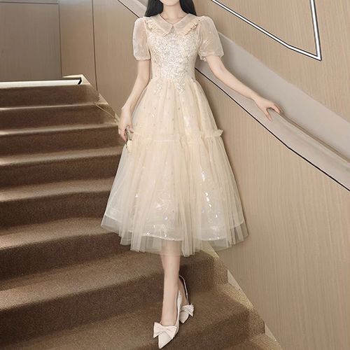 open lace back dress Kris Maran - Collared Dress with Gloves Red