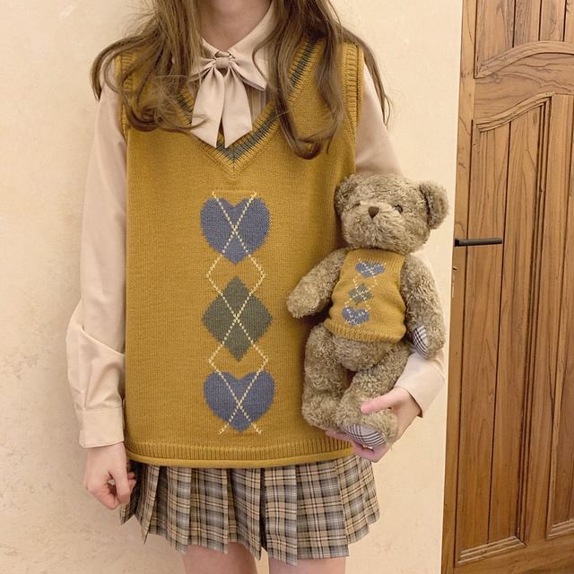 Glotto-V-Neck Argyle Jacquard Sweater Vest