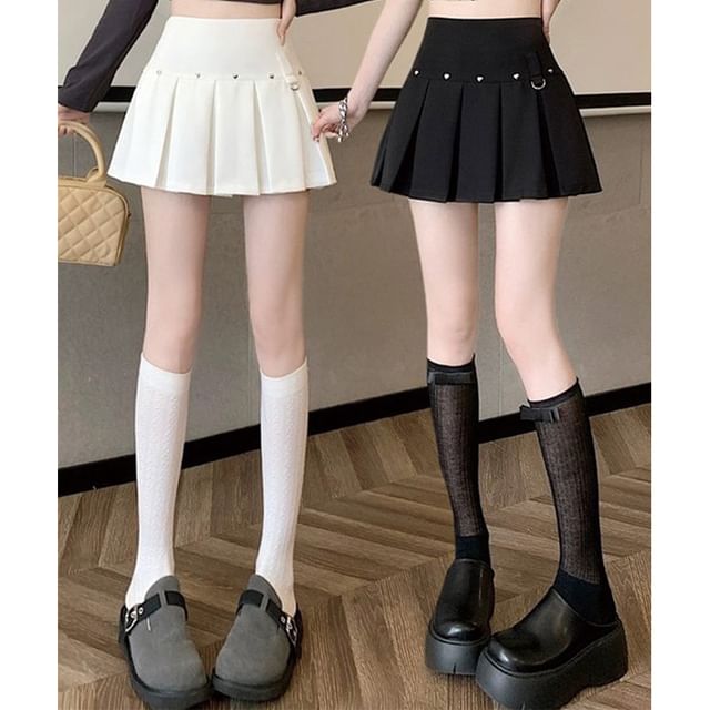 Woohan-High Rise Plain Mini Pleated Skirt