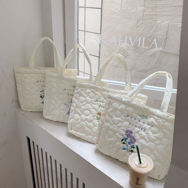 floral embroidered tote bag