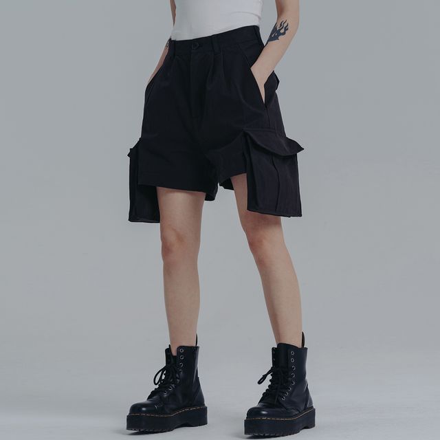 SIMPLE BLACK-Mid Rise Cargo Shorts