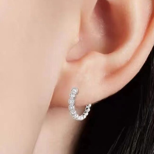 Phoenoa-Rhinestone Sterling Silver Hoop Earring