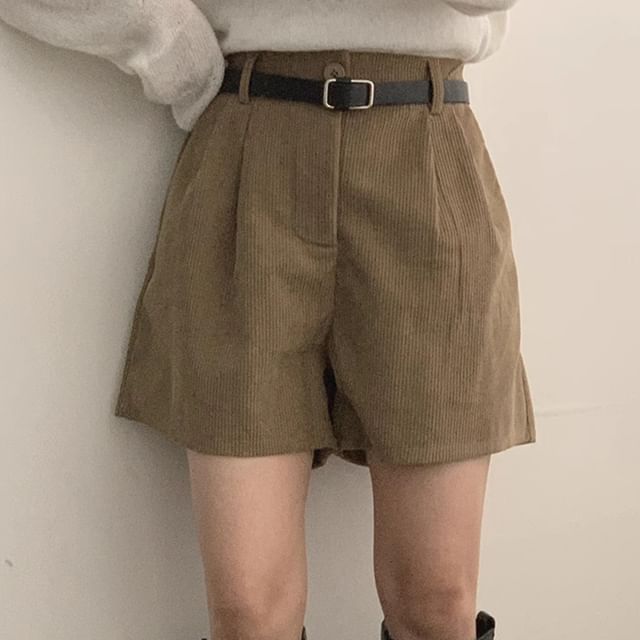 Coris-High Waist Plain Corduroy Shorts