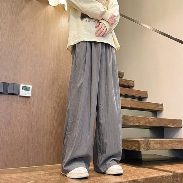 Dovitade-Mid Waist Plain Wide Leg Pants