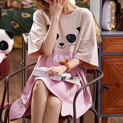 Jeony - Printed Short Sleeve Sleep Dress Jeony - Printed Short Sleeve Sleep Dress