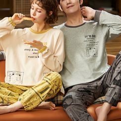 Jeony - 情侶款長袖家居服套裝 Jeony - 情侶款長袖家居服套裝